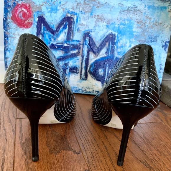 BCBGirls Black Patent leather White Pinstripe Sz. 35.5 Brazil Great Condition - Picture 6 of 12